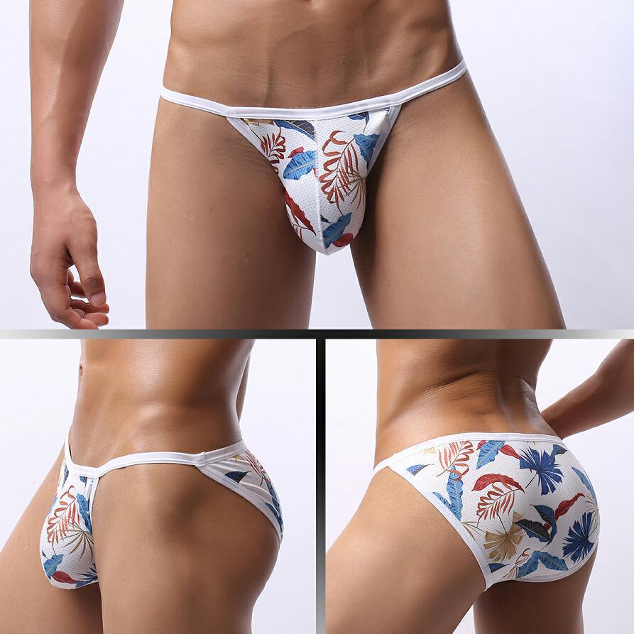 4PC European and American sexy low-waisted men's Underwear cartoon printing breathable U convex trend of high open triangle underpants Men's sexy low-waisted Youth Sexy Thong Valentine Gifts
