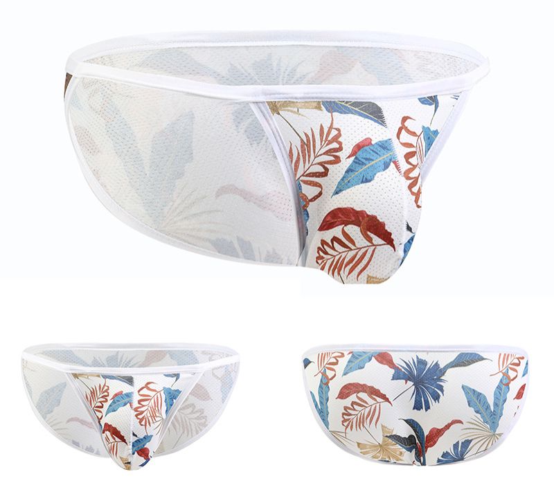 4PC European and American sexy low-waisted men's Underwear cartoon printing breathable U convex trend of high open triangle underpants Men's sexy low-waisted Youth Sexy Thong Valentine Gifts