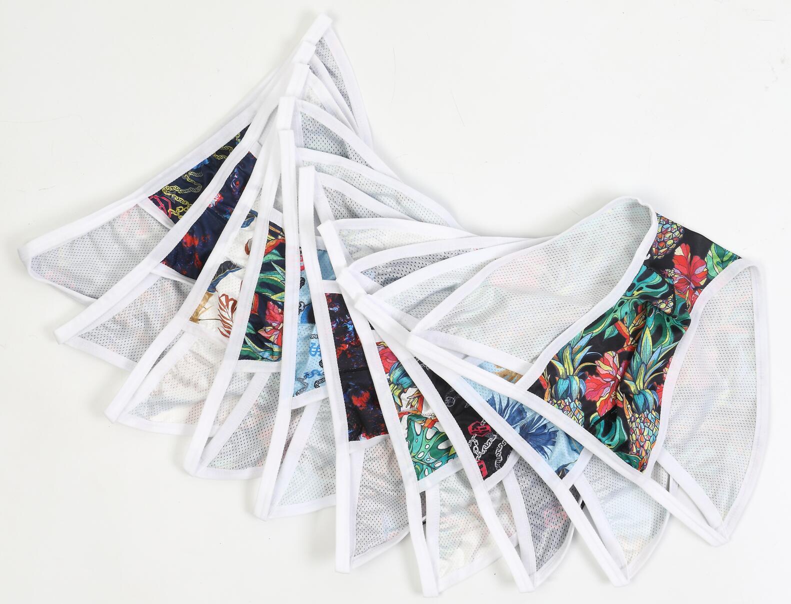 4PC European and American sexy low-waisted men's Underwear cartoon printing breathable U convex trend of high open triangle underpants Men's sexy low-waisted Youth Sexy Thong Valentine Gifts