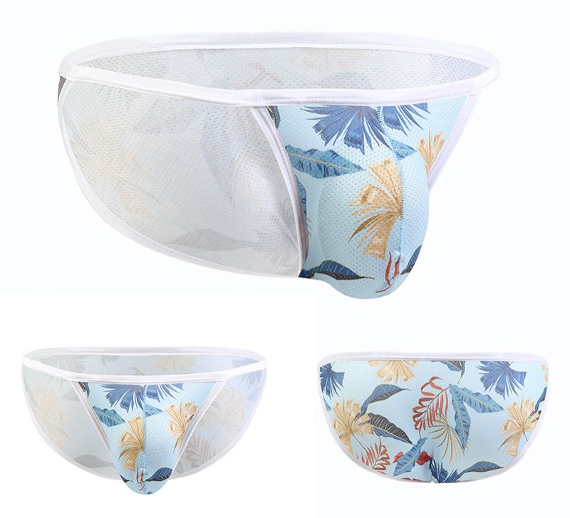 4PC European and American sexy low-waisted men's Underwear cartoon printing breathable U convex trend of high open triangle underpants Men's sexy low-waisted Youth Sexy Thong Valentine Gifts