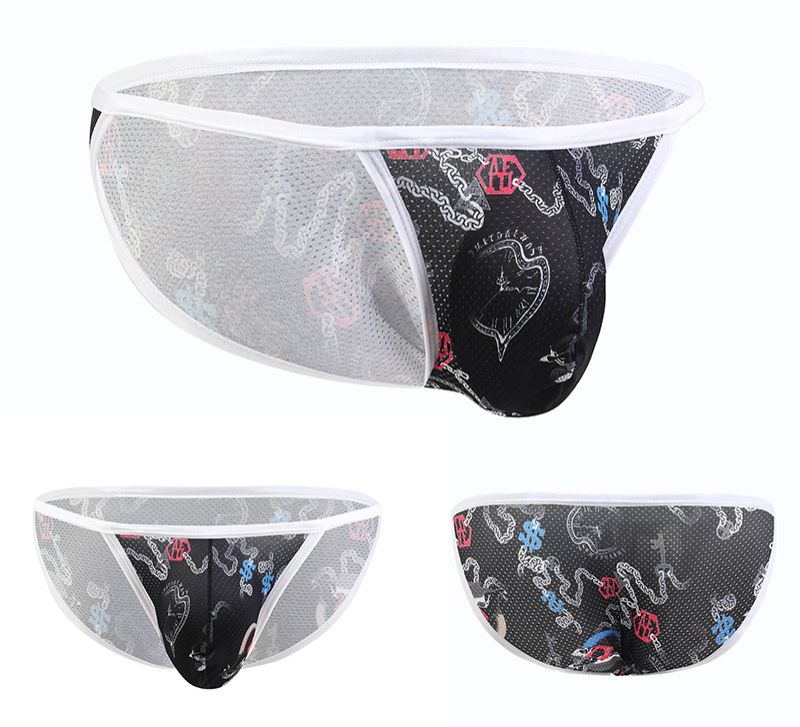 4PC European and American sexy low-waisted men's Underwear cartoon printing breathable U convex trend of high open triangle underpants Men's sexy low-waisted Youth Sexy Thong Valentine Gifts