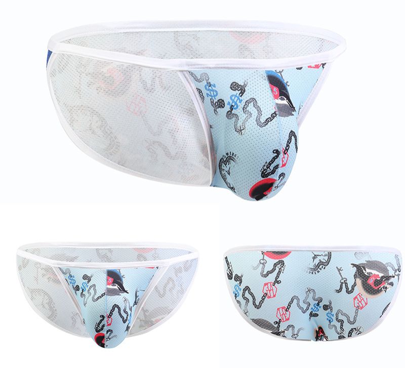 4PC European and American sexy low-waisted men's Underwear cartoon printing breathable U convex trend of high open triangle underpants Men's sexy low-waisted Youth Sexy Thong Valentine Gifts