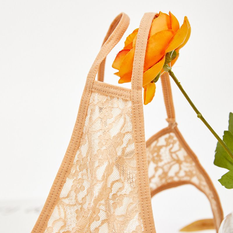 5PC New arrival Women's lace underwear low-rise panties solid color thong women's temptation non-marking fitness thong low waist spaghetti strap thong Ladies fashion hollow out panties Girls translu