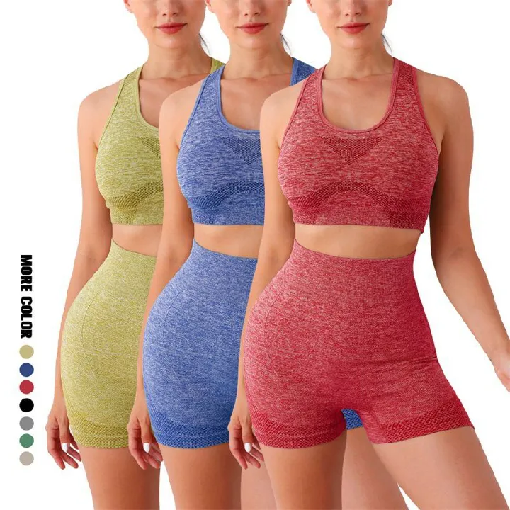 2pc/Set Foreign trade fitness plus size exercise tank top set high waisted hip lift body peach buttocks exercise yoga shorts Girl's Gym Yoga Home Yoga Sports Suit
