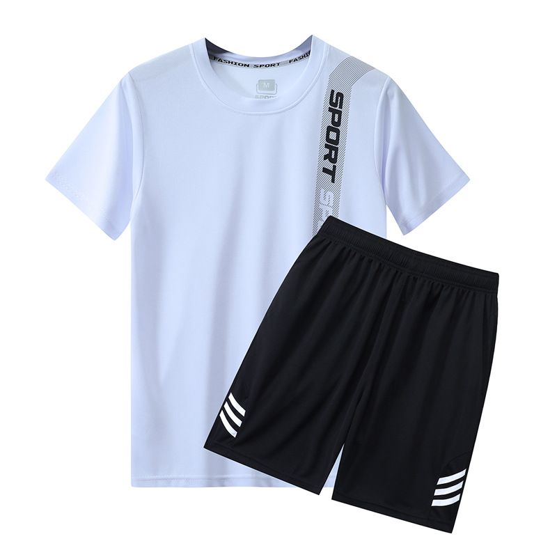 2PCS/Set Summer sportswear men's quick-drying breathable running clothes men's sportswear casual loose short-sleeved suit T-shirt tops + shorts Two-piece comfortable breathable sports wear suits
