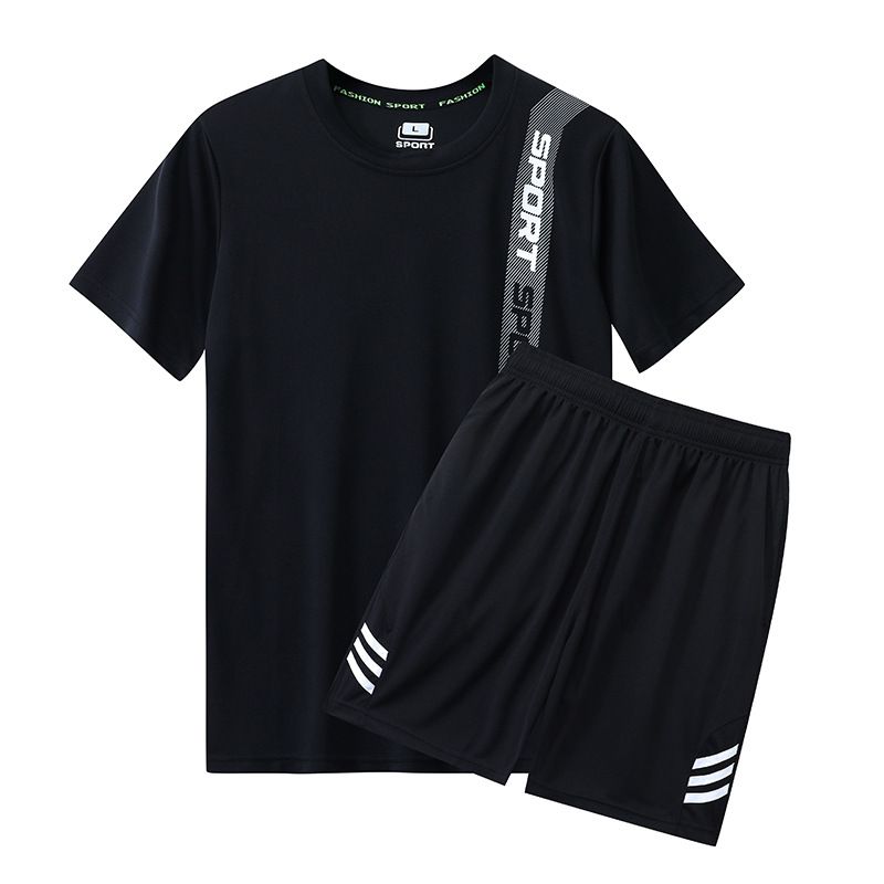 2PCS/Set Summer sportswear men's quick-drying breathable running clothes men's sportswear casual loose short-sleeved suit T-shirt tops + shorts Two-piece comfortable breathable sports wear suits