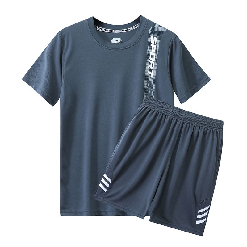 2PCS/Set Summer sportswear men's quick-drying breathable running clothes men's sportswear casual loose short-sleeved suit T-shirt tops + shorts Two-piece comfortable breathable sports wear suits