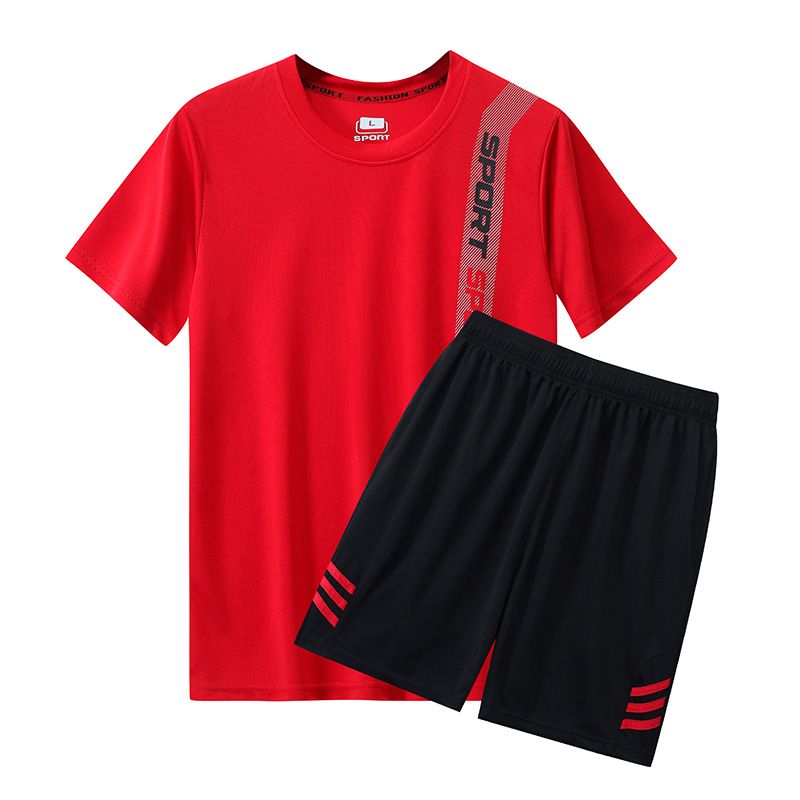 2PCS/Set Summer sportswear men's quick-drying breathable running clothes men's sportswear casual loose short-sleeved suit T-shirt tops + shorts Two-piece comfortable breathable sports wear suits