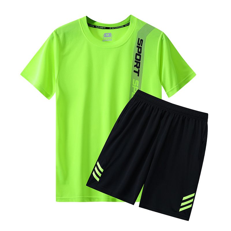 2PCS/Set Summer sportswear men's quick-drying breathable running clothes men's sportswear casual loose short-sleeved suit T-shirt tops + shorts Two-piece comfortable breathable sports wear suits
