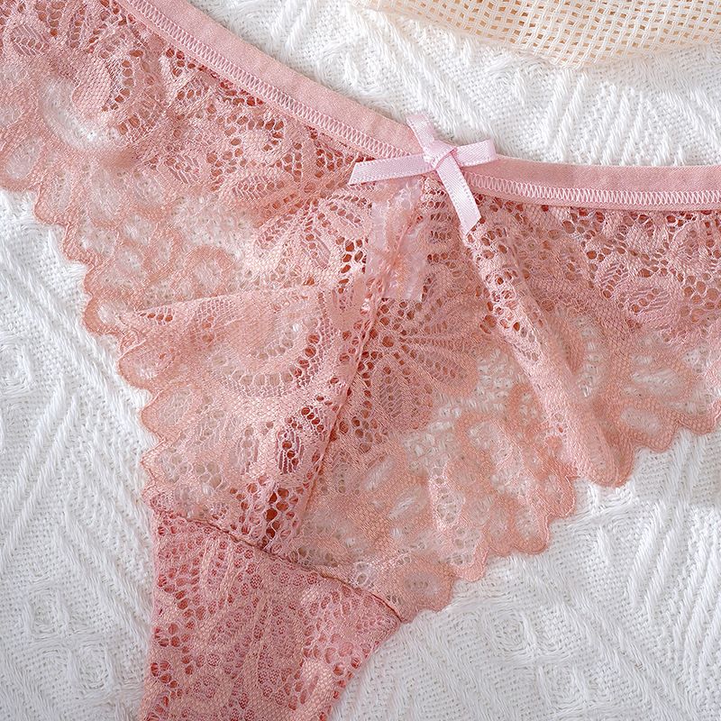 5PC New Arrival Women’s lace underwear Ladies Lingerie low waist panties bow hollow cotton crotch mid-waist lace briefs solid color briefs Soft breathable comfortable lace fabric