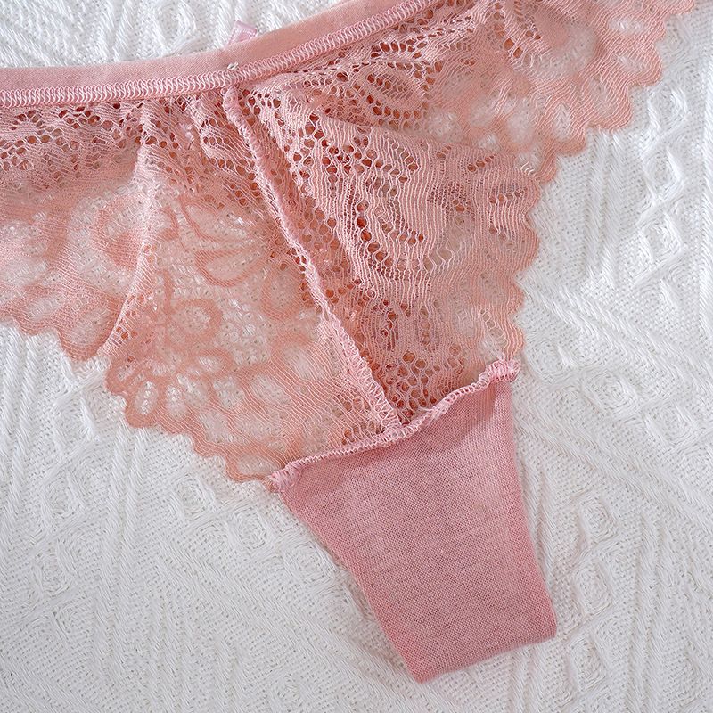 5PC New Arrival Women’s lace underwear Ladies Lingerie low waist panties bow hollow cotton crotch mid-waist lace briefs solid color briefs Soft breathable comfortable lace fabric