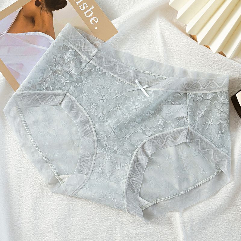 4PC Women’s lace underwear Ladies sexy pure desire mid-waist lace panties lace trim high elasticity ladies panties breathable nude sensation no trace light ladies triangle panties solid color briefs