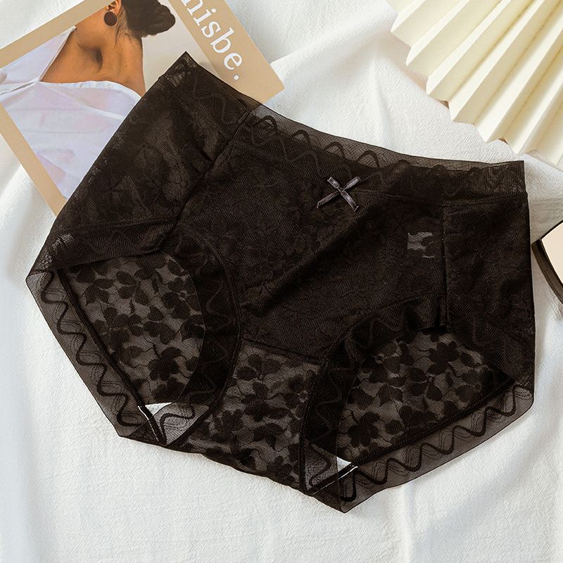 4PC Women’s lace underwear Ladies sexy pure desire mid-waist lace panties lace trim high elasticity ladies panties breathable nude sensation no trace light ladies triangle panties solid color briefs