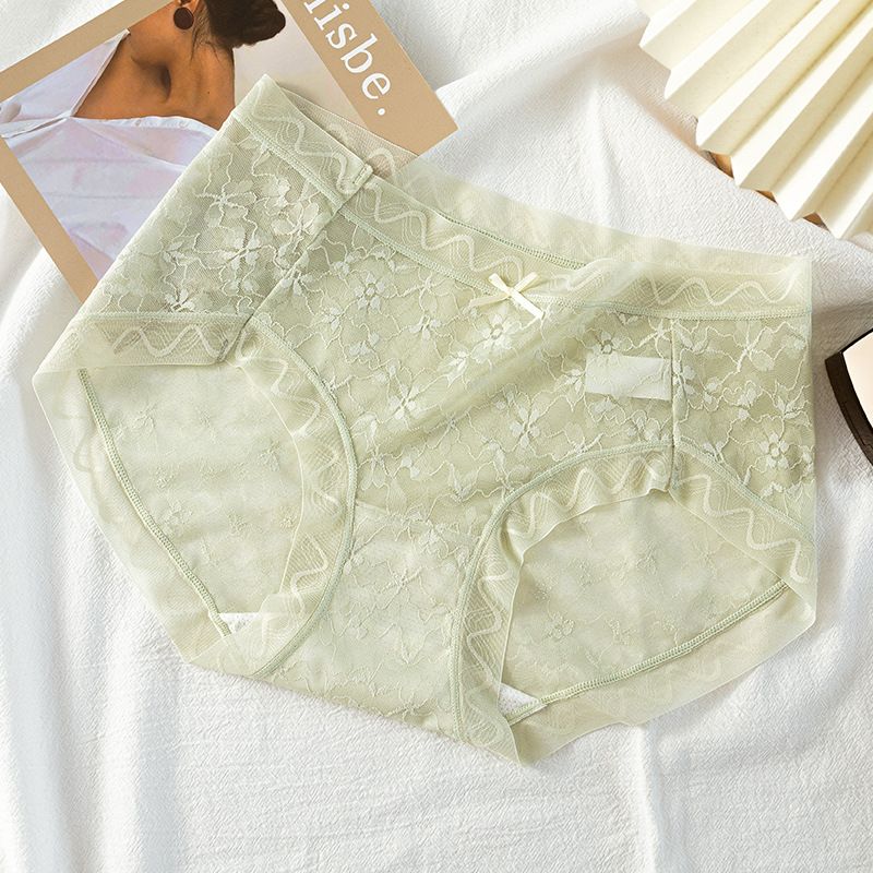 4PC Women’s lace underwear Ladies sexy pure desire mid-waist lace panties lace trim high elasticity ladies panties breathable nude sensation no trace light ladies triangle panties solid color briefs