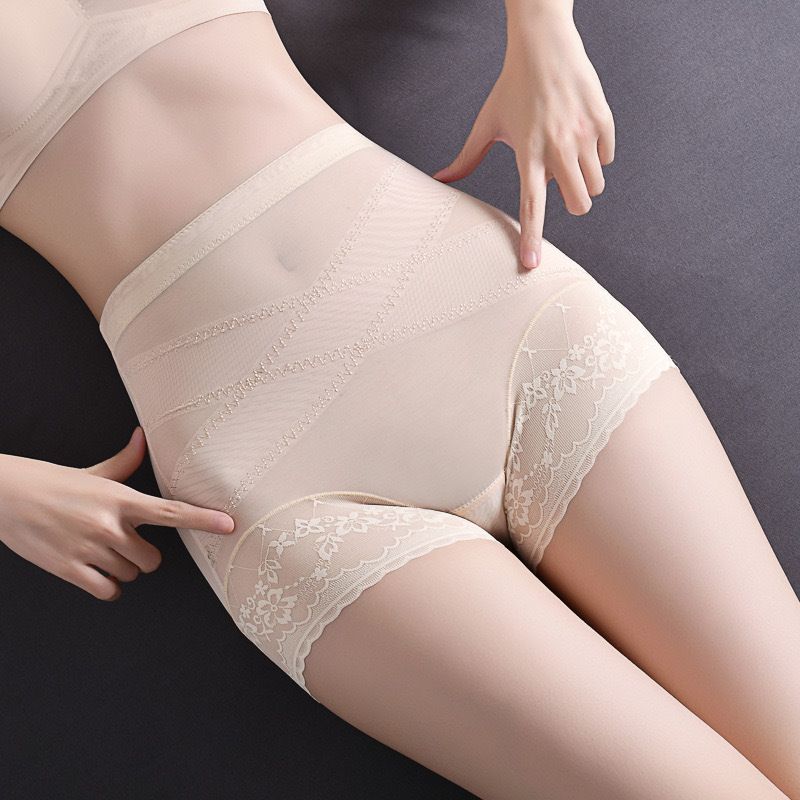 2PC Ultra Thin High Waisted Tummy Tuck Pants High Elasticity High Waisted Tummy Tuck Hip Lifting Plus Size Ladies Panties High Waisted Trainer Shaping Panties Grid Body Shaper Panties Breathable,quick