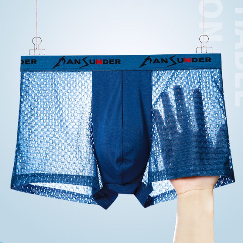 4PC Men’s Breathable Underwear Summer Ice Silk Men's boxer briefs breathable fast drying thin section Mesh Boxer Shorts Soft stretch comfortable Polyester fabric