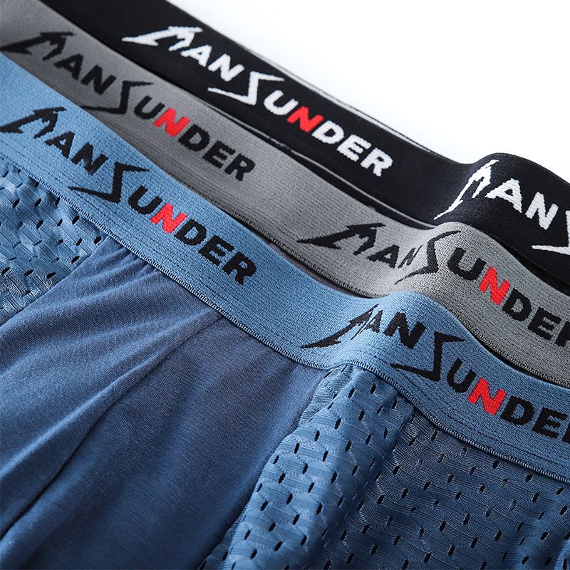 4PC Men’s Breathable Underwear Summer Ice Silk Men's boxer briefs breathable fast drying thin section Mesh Boxer Shorts Soft stretch comfortable Polyester fabric