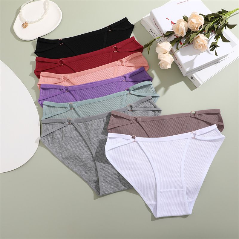 4PC New Arrival Women's Cotton Underwear Comfortable Cotton Fashion Bikini Panties Circle Splicing Hollow Solid Colour Low Waisted Women's Briefs
