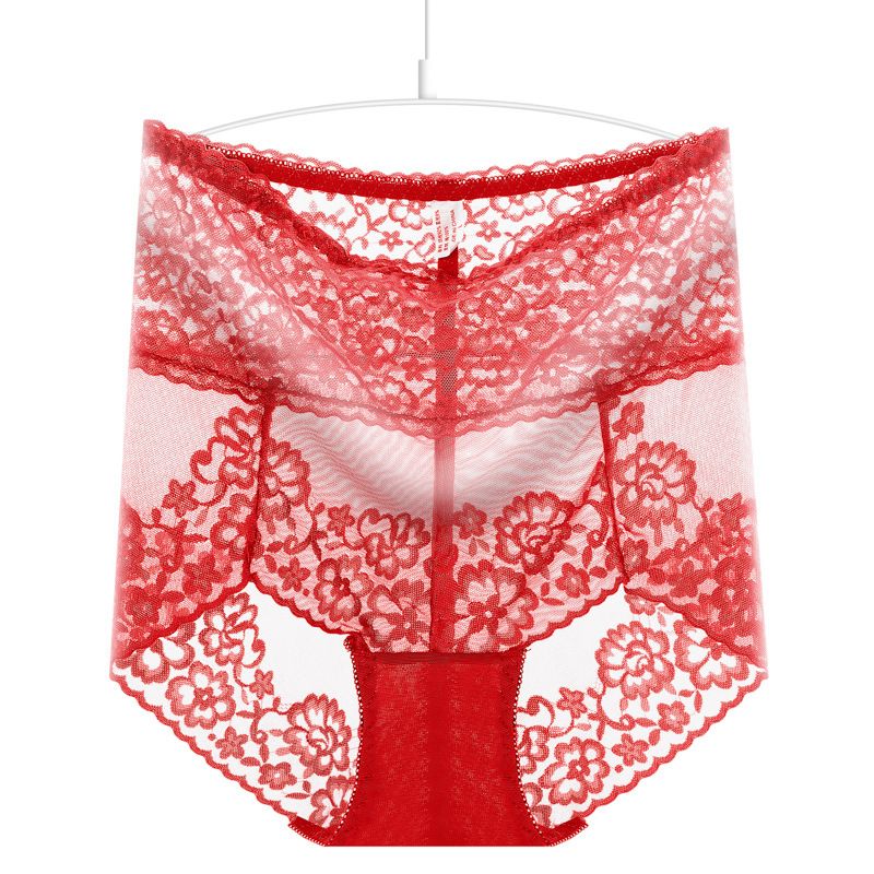 3PC New Arrival New Style Pattern Lace High Waist Abdomen Hip Raise Lace Cotton Crotch Large Size Ladies Panties High Elasticity Ladies Panties High Waist Slimming Panty Waist Trainer Lace Pants