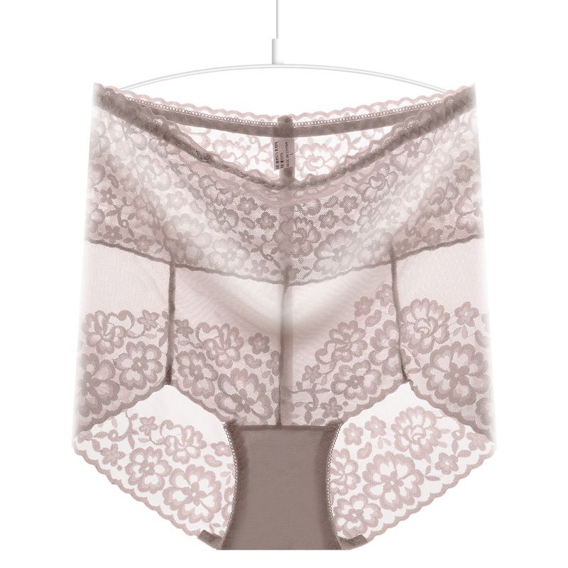 3PC New Arrival New Style Pattern Lace High Waist Abdomen Hip Raise Lace Cotton Crotch Large Size Ladies Panties High Elasticity Ladies Panties High Waist Slimming Panty Waist Trainer Lace Pants