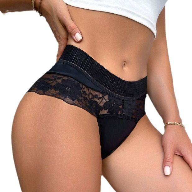 3PC Women's Comfort Lace Panties Women's Wide Waistband Mid-High Waist Hollow Out See Through Lace Triangle Panties cotton crotch see-through lace girls panties plus size Women's lace Panties