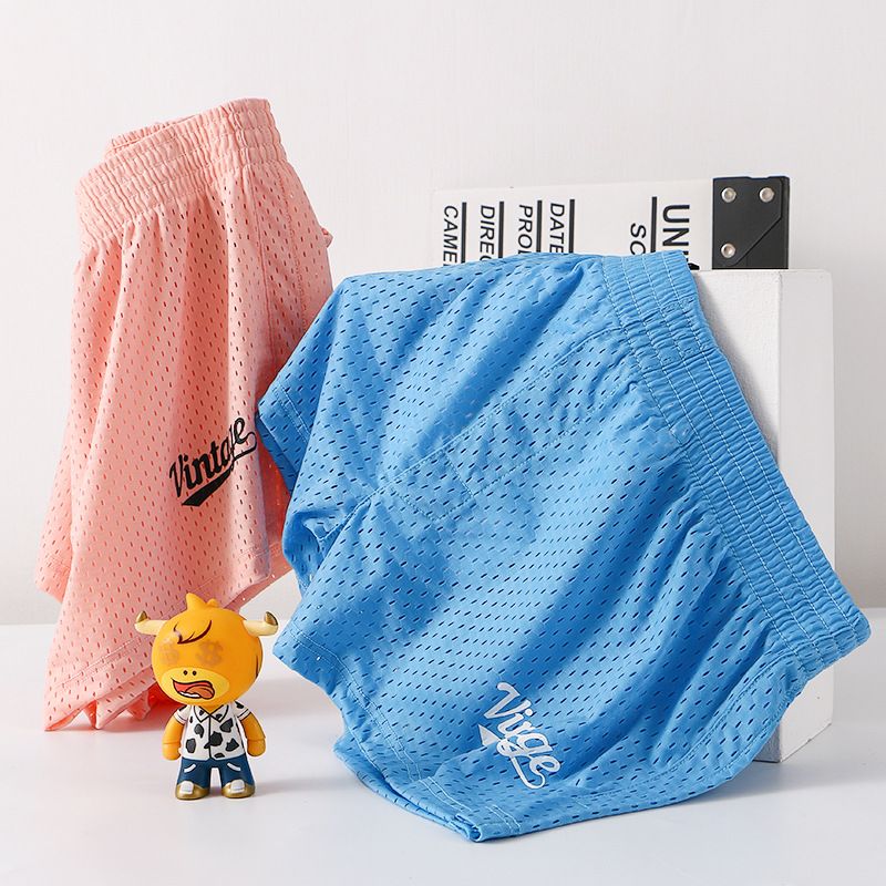 3PC Ice silk mesh men's underwear summer lightweight breathable boxer briefs breathable mesh ultra-thin quick-drying sports shorts loose breathable youth shorts homewear pajama pants