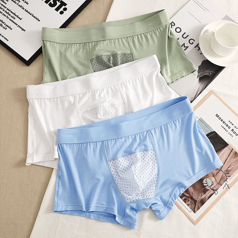 3PC Bamboo fiber men's underwear breathable mesh U convex capsule pocket youth sexy underwear breathable and comfortable men's boxer briefs plus size men's underwear sports shorts