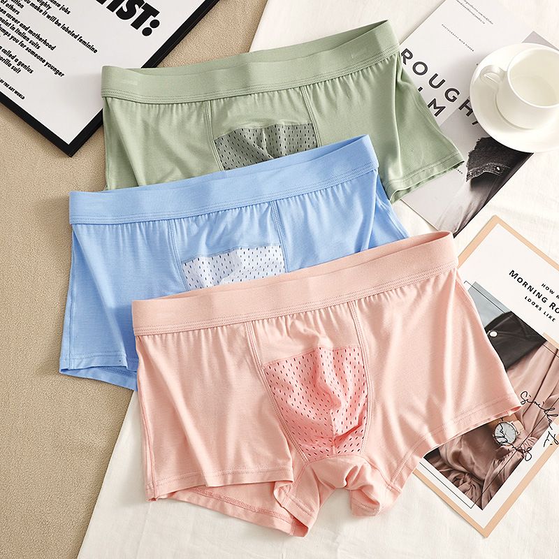 3PC Bamboo fiber men's underwear breathable mesh U convex capsule pocket youth sexy underwear breathable and comfortable men's boxer briefs plus size men's underwear sports shorts