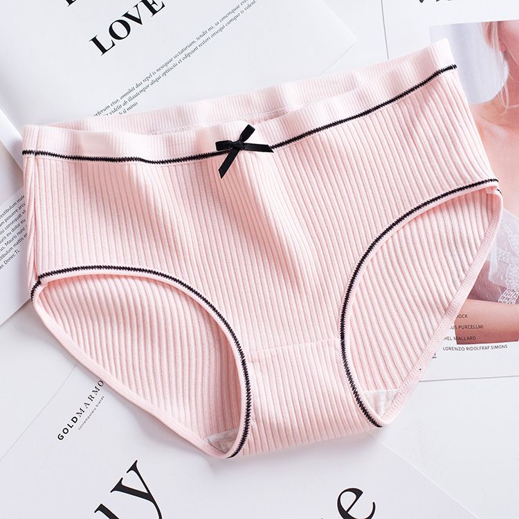 4PC Japanese cotton women's panties cotton plus size women's panties comfortable simple girl striped breathable solid color panties student panties hipster panties (China size,choose a larger size)