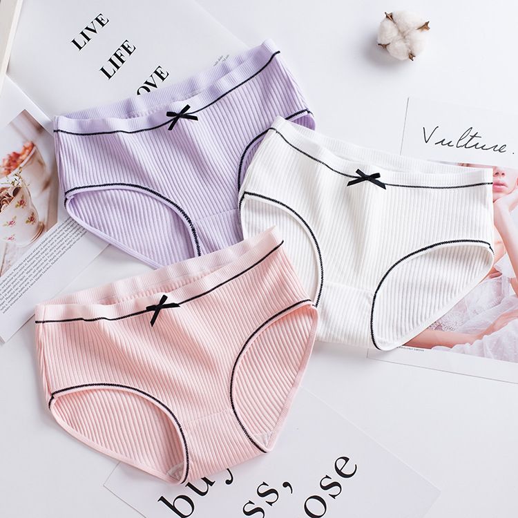 4PC Japanese cotton women's panties cotton plus size women's panties comfortable simple girl striped breathable solid color panties student panties hipster panties (China size,choose a larger size)