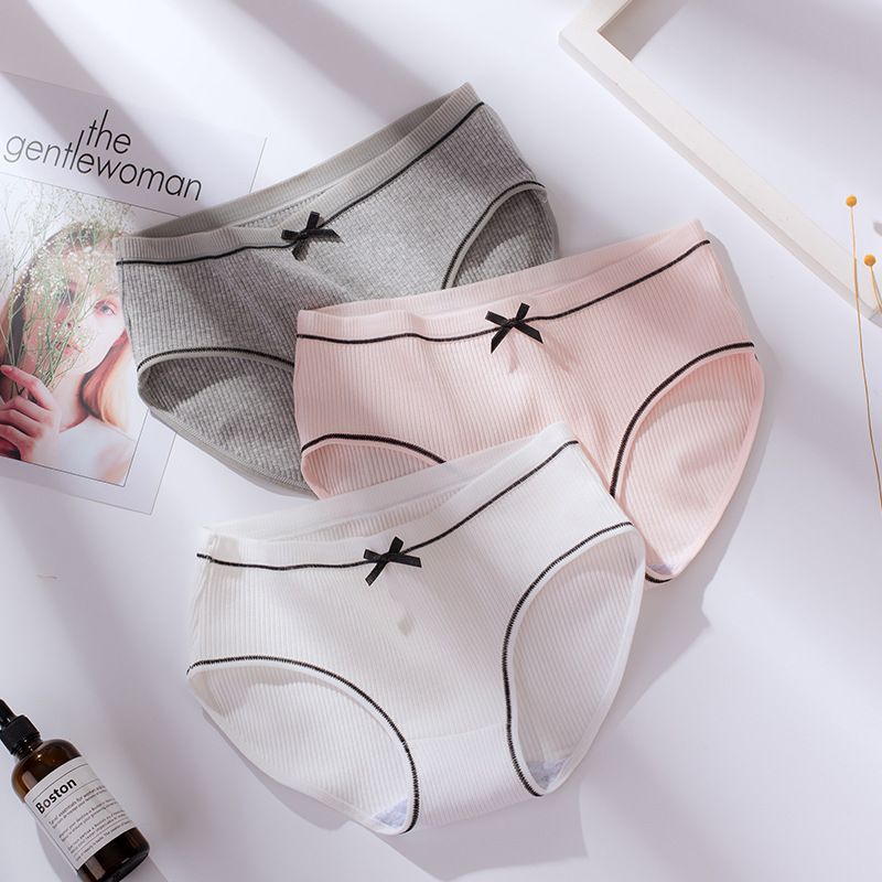 4PC Japanese cotton women's panties cotton plus size women's panties comfortable simple girl striped breathable solid color panties student panties hipster panties (China size,choose a larger size)