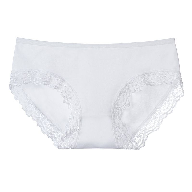 5PC New soft milk silk women's panties lace trim girls mid-waist solid color panties cute candy color student triangle panties soft and comfortable polyester fabrics (China size,choose a larger size )