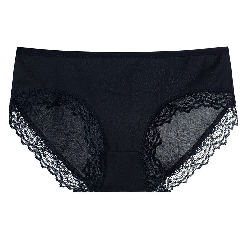 5PC New soft milk silk women's panties lace trim girls mid-waist solid color panties cute candy color student triangle panties soft and comfortable polyester fabrics (China size,choose a larger size )