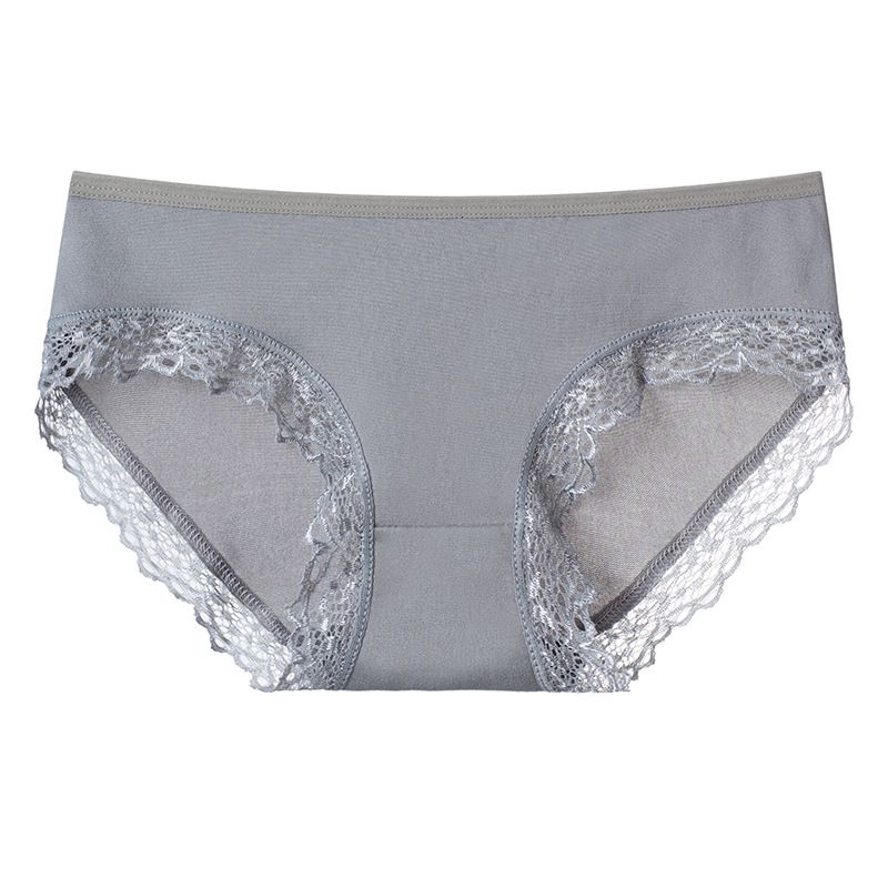5PC New soft milk silk women's panties lace trim girls mid-waist solid color panties cute candy color student triangle panties soft and comfortable polyester fabrics (China size,choose a larger size )