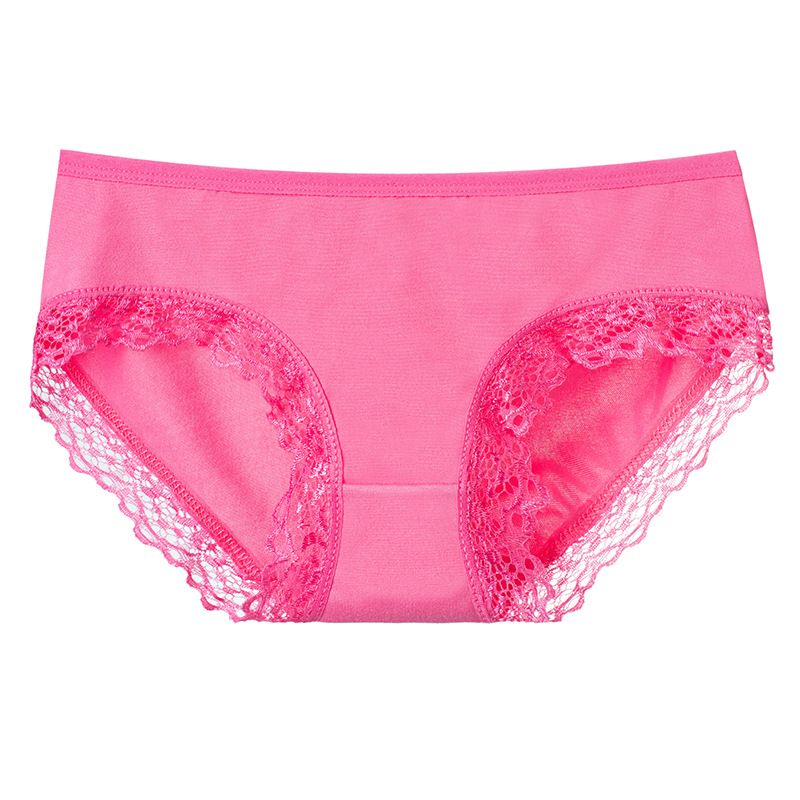5PC New soft milk silk women's panties lace trim girls mid-waist solid color panties cute candy color student triangle panties soft and comfortable polyester fabrics (China size,choose a larger size )
