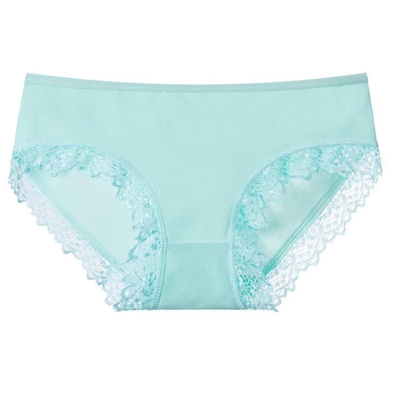 5PC New soft milk silk women's panties lace trim girls mid-waist solid color panties cute candy color student triangle panties soft and comfortable polyester fabrics (China size,choose a larger size )