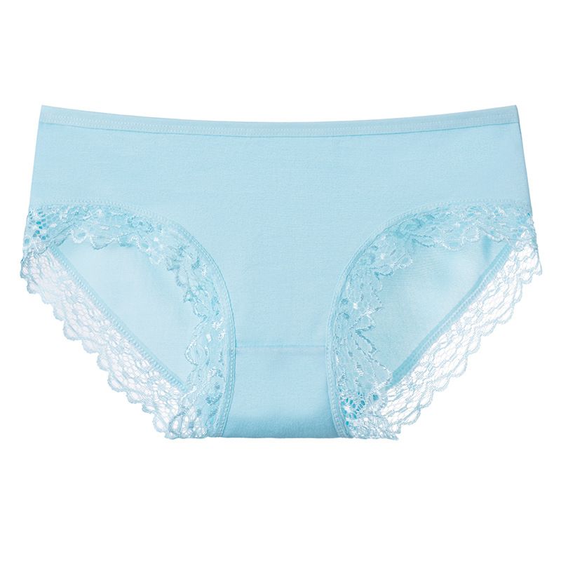 5PC New soft milk silk women's panties lace trim girls mid-waist solid color panties cute candy color student triangle panties soft and comfortable polyester fabrics (China size,choose a larger size )