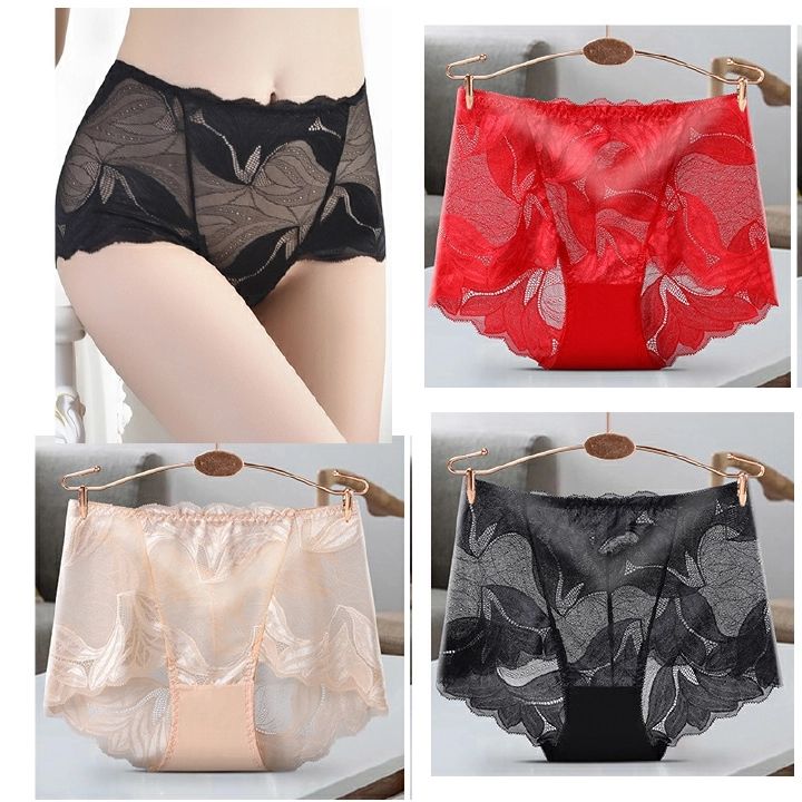 4 Pack Women Ladies Comfort Lace Underwear High Waist Briefs embroidered cotton crotch Tummy Control Panties Underpants