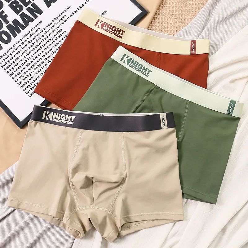 3PC Men Underwear Pure Cotton Panties Men Boxer Cotton Man Breathable Underpants Sports Comfort Fashion Solid Cotton Comfortable Breathable Boxers Men's Underpants Male Letter Printed Panties short