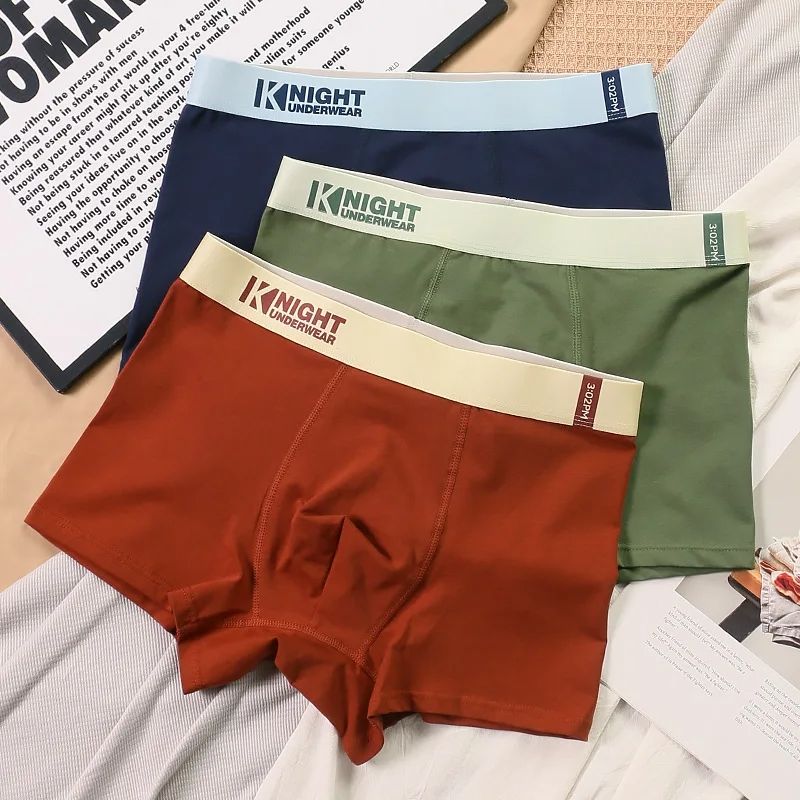 3PC Men Underwear Pure Cotton Panties Men Boxer Cotton Man Breathable Underpants Sports Comfort Fashion Solid Cotton Comfortable Breathable Boxers Men's Underpants Male Letter Printed Panties short