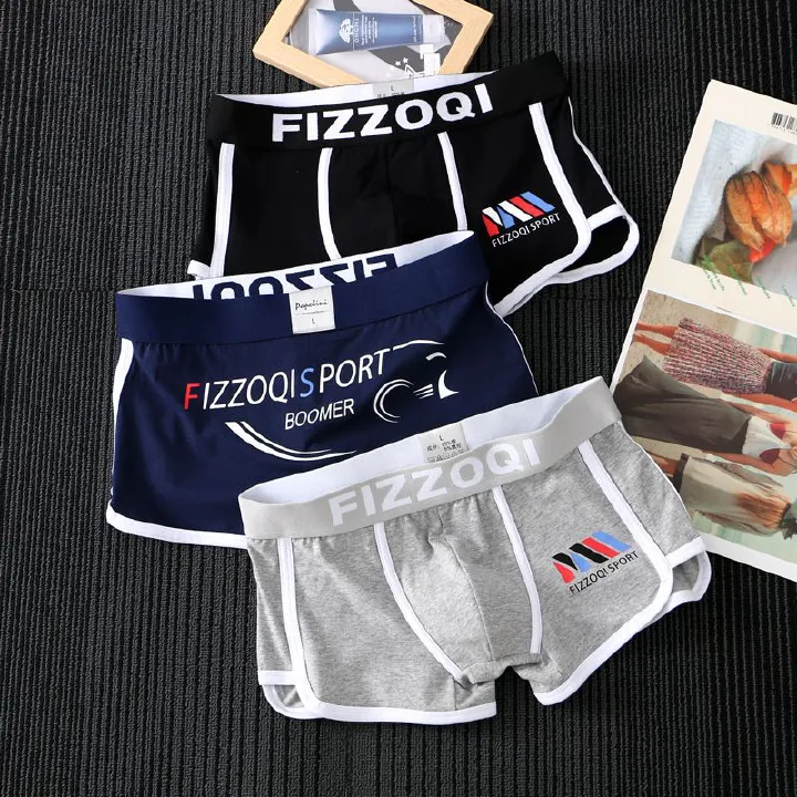 3PC Cotton Underpants Men Fashion Boyshort Pants for Young Students Breathable and Sweat-absorbent Boxers Boxershorts Men's Cotton Breathable Boxer Briefs Fashionable and Comfortable Underpant