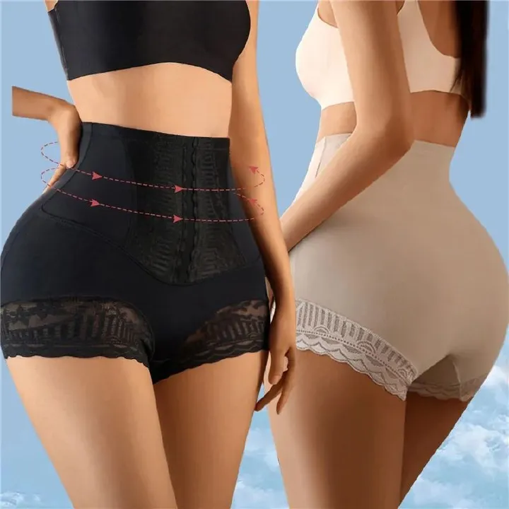 Women Seamless High Waist Tummy Control Shorts Panties Seamless Shapewear Briefs with Lace Trim Flat Belly Shaping Slimming Underwear Butt Lifter Boyshort Postpartum Underwear