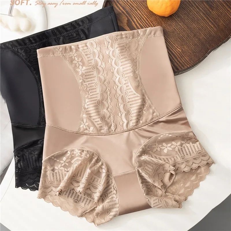 Women Seamless High Waist Tummy Control Shorts Panties Seamless Shapewear Briefs with Lace Trim Flat Belly Shaping Slimming Underwear Butt Lifter Boyshort Postpartum Underwear