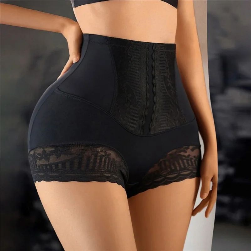 Women Seamless High Waist Tummy Control Shorts Panties Seamless Shapewear Briefs with Lace Trim Flat Belly Shaping Slimming Underwear Butt Lifter Boyshort Postpartum Underwear