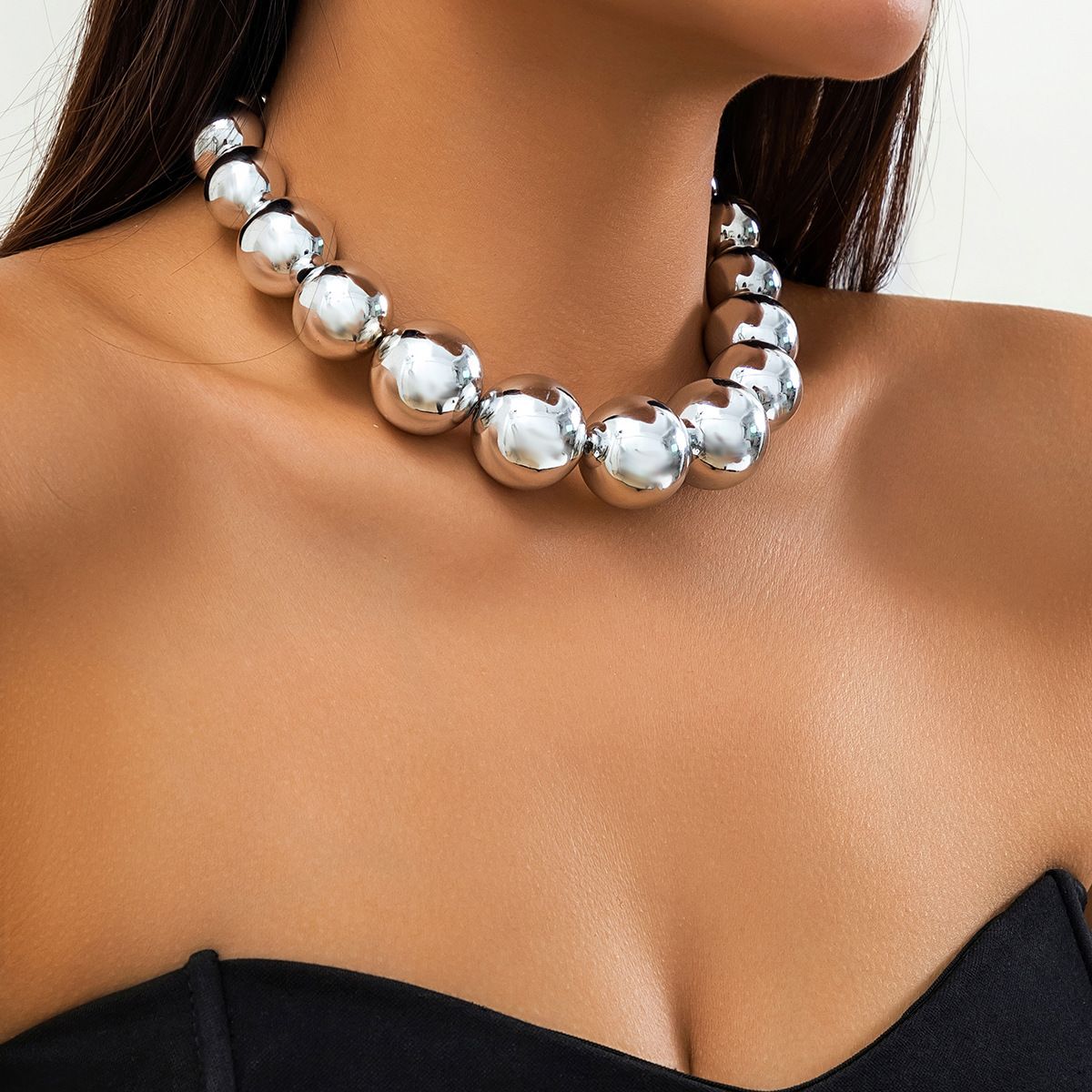 intage Silver-plate Geometric Exaggerated Artificial Pearl Chain Necklace For Women Female Fashion Boho Y2K Girl Jewelry Gift  Luxury Vintage Big Pearl Collar Choker 2024 New In Trend Jewelry Fashion