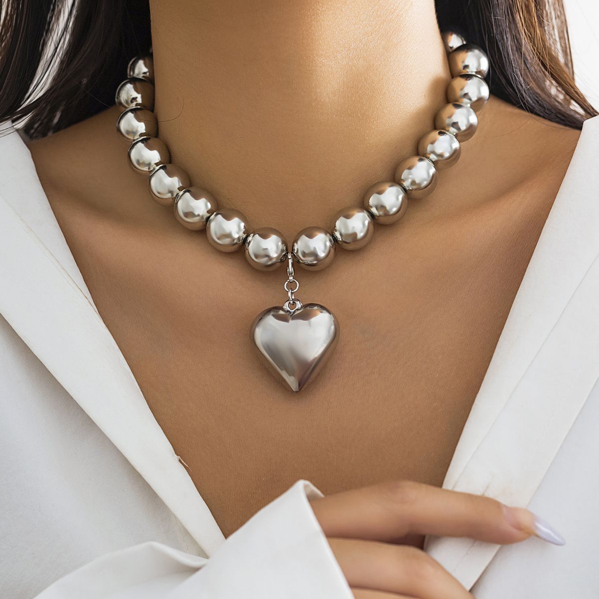 intage Silver-plate Geometric Exaggerated Artificial Pearl Chain Necklace For Women Female Fashion Boho Y2K Girl Jewelry Gift  Luxury Vintage Big Pearl Collar Choker 2024 New In Trend Jewelry Fashion