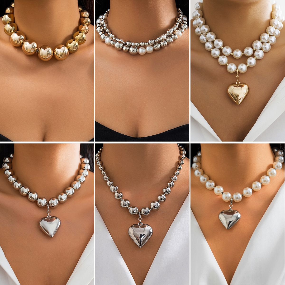 intage Silver-plate Geometric Exaggerated Artificial Pearl Chain Necklace For Women Female Fashion Boho Y2K Girl Jewelry Gift  Luxury Vintage Big Pearl Collar Choker 2024 New In Trend Jewelry Fashion