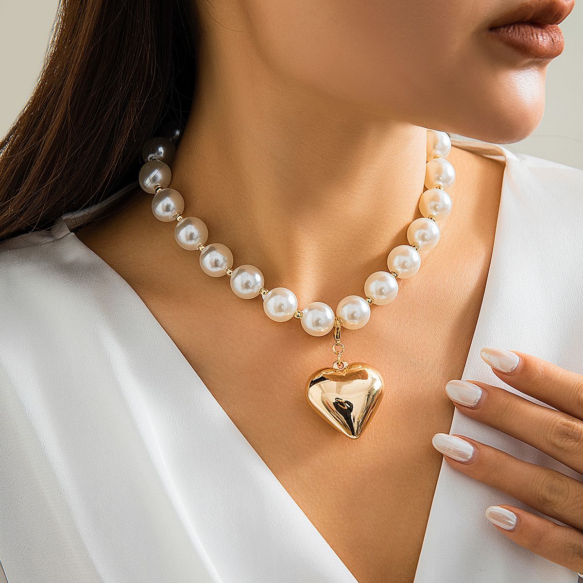 intage Silver-plate Geometric Exaggerated Artificial Pearl Chain Necklace For Women Female Fashion Boho Y2K Girl Jewelry Gift  Luxury Vintage Big Pearl Collar Choker 2024 New In Trend Jewelry Fashion