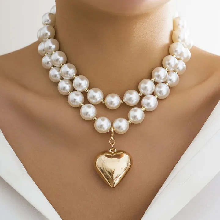 intage Silver-plate Geometric Exaggerated Artificial Pearl Chain Necklace For Women Female Fashion Boho Y2K Girl Jewelry Gift  Luxury Vintage Big Pearl Collar Choker 2024 New In Trend Jewelry Fashion