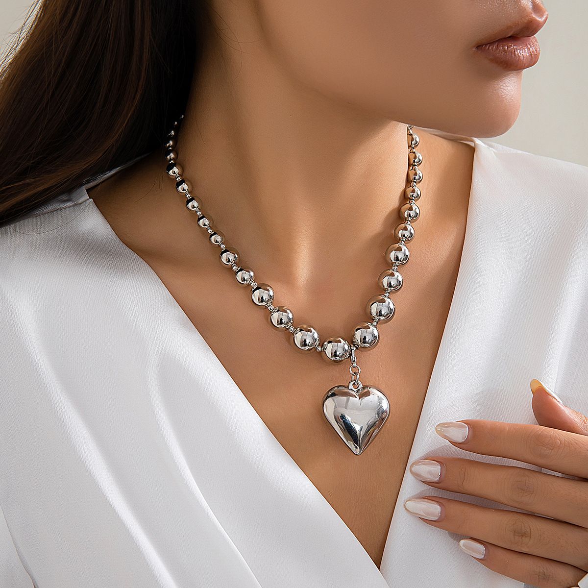 intage Silver-plate Geometric Exaggerated Artificial Pearl Chain Necklace For Women Female Fashion Boho Y2K Girl Jewelry Gift  Luxury Vintage Big Pearl Collar Choker 2024 New In Trend Jewelry Fashion
